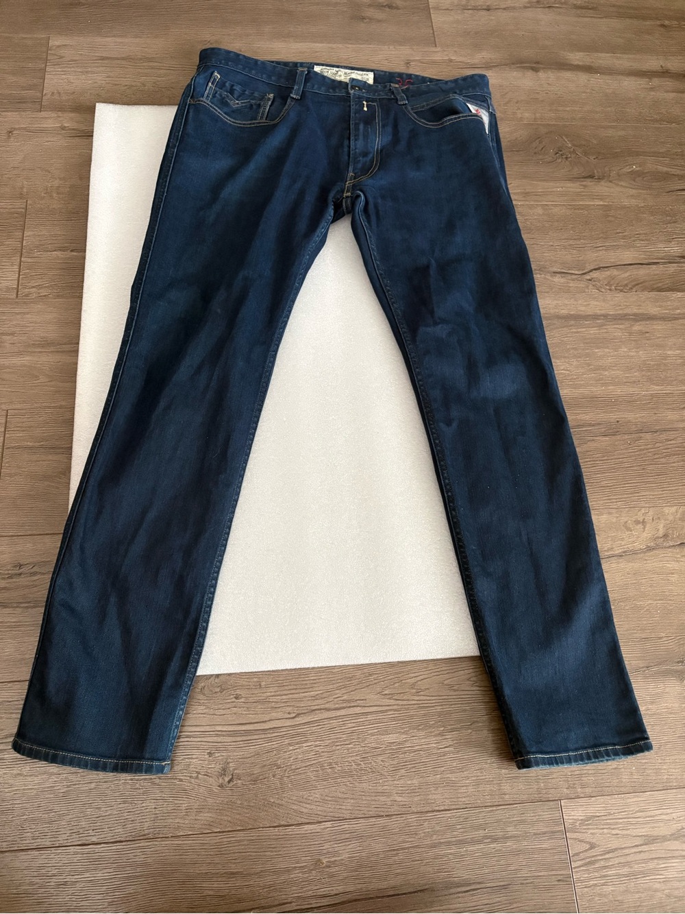[W36/Ins30”]Replay Men's Anbass Straight Leg Dark Blue Denim Jeans